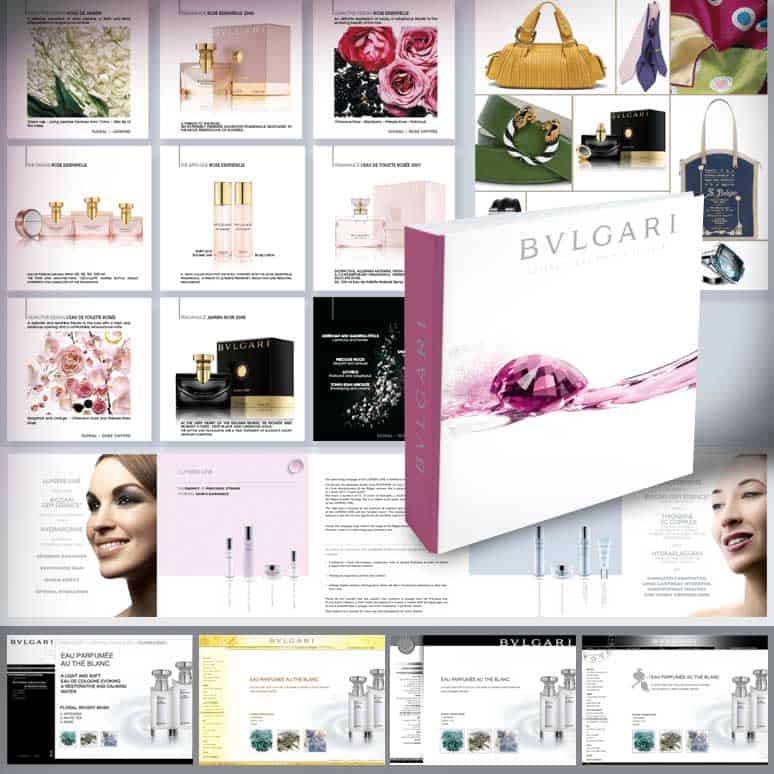 Ensemble des créations visuelles pour le département Skin Care de Bulgari incluant packagings, campagnes publicitaires et supports de communication